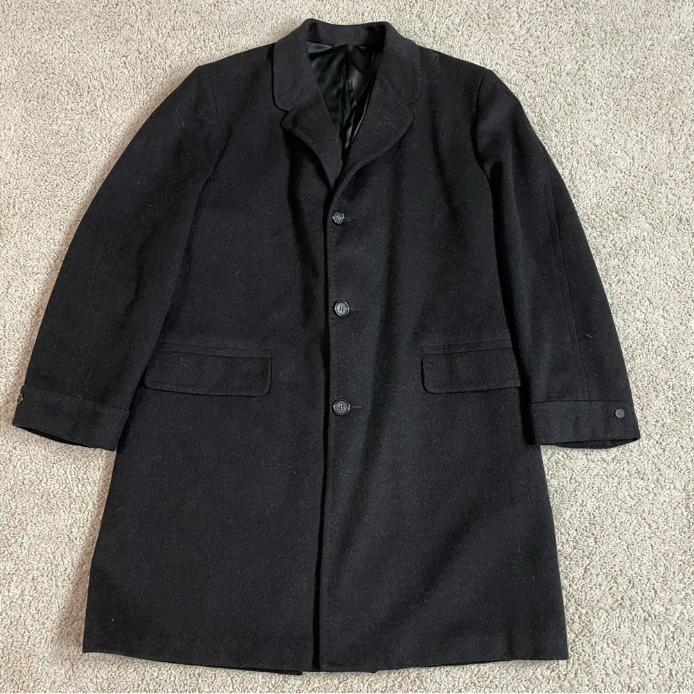 VINTAGE Men's 100% PURE CASHMERE Black SINGLE BREASTED TOP Over COAT  48